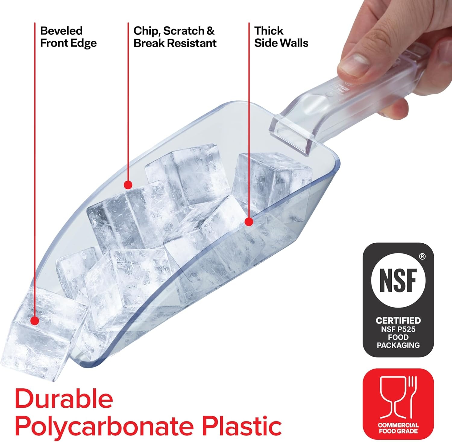image:imageIce Scoop for Freezer 12 oz Clear Plastic Ice Scooper NSF Certified Foodservice Utility Scoop Beveled Edge Hanging Slot Bar Scoop Ice Bin Ice Machine Candy Popcorn Cocktail