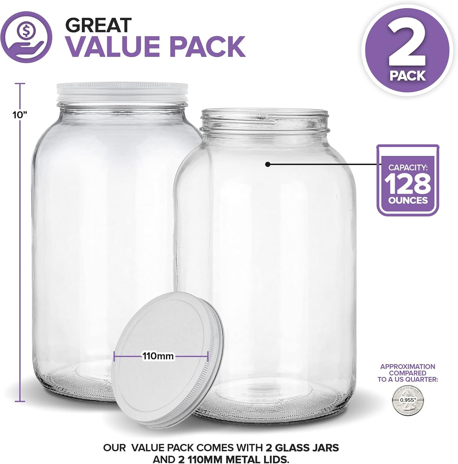 image:imageStock Your Home Gallon Glass Jar with Metal Lid 2 Pack 128 Ounce Airtight amp Odor Proof Pickling amp Canning Jars for Kombucha Sun Tea Fruits Food Grade Jars for Dried Goods Sugar Flour