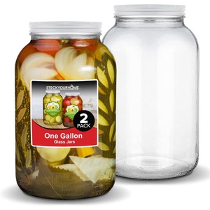 Stock Your Home Gallon Glass Jar with Metal Lid (2 Pack) – 128 Ounce – Airtight & Odor Proof – Pickling & Canning Jars for Kombucha, Sun Tea, Fruits – Food Grade Jars for Dried Goods, Sugar, Flour