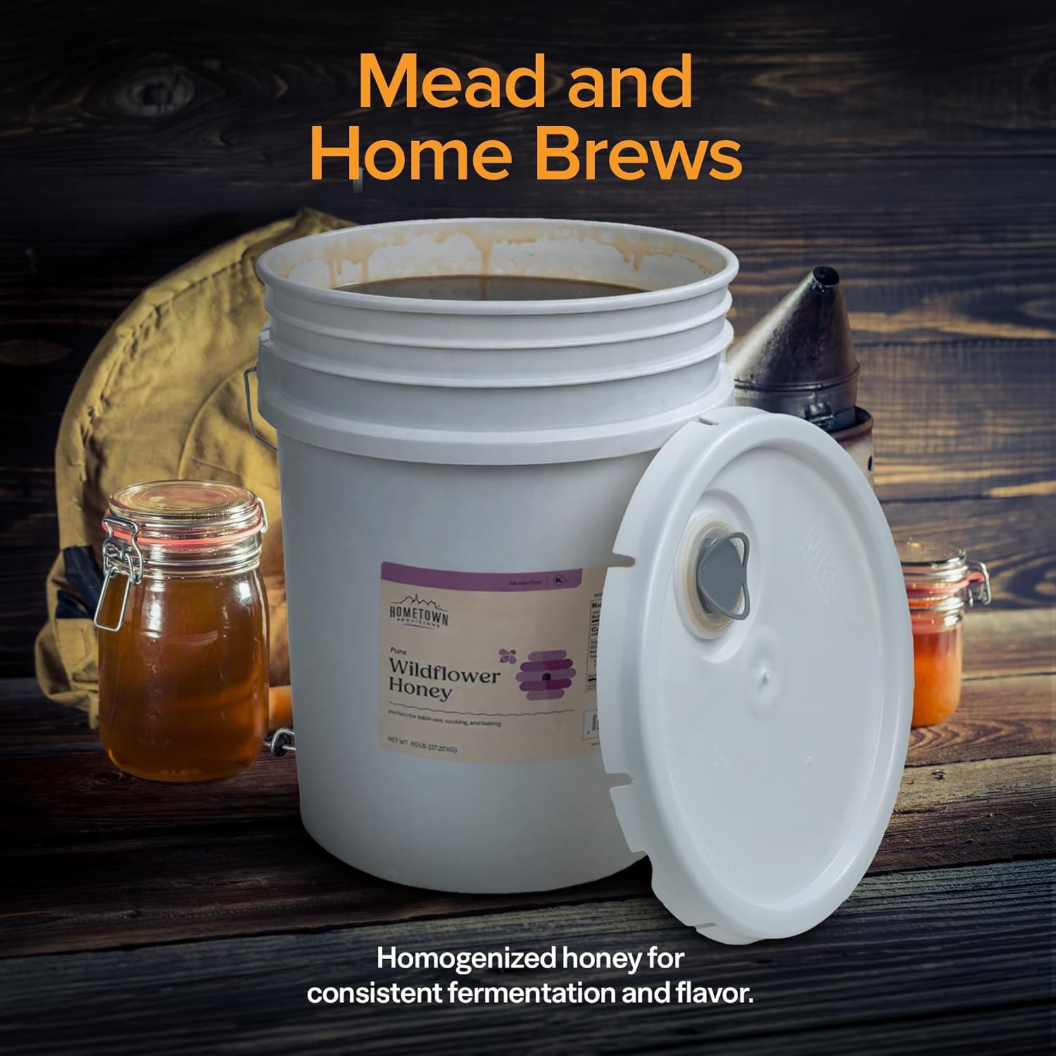 image:imageStock Your Home Pure Wildflower Honey 60 lbs 5 Gallon Bulk Honey Bucket with Easy Pop Out Pour Spout Kosher Gluten Free For Mead Making Home Brewing Food Service