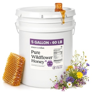 Stock Your Home Pure Wildflower Honey, 60 lbs – 5 Gallon Bulk Honey Bucket with Easy Pop Out Pour Spout, Kosher, Gluten Free, For Mead Making, Home Brewing, Food Service
