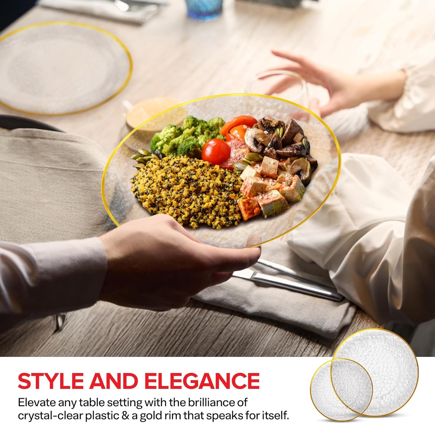 image:imageStock Your Home Clear Disposable Plates with Gold Rim 100 Pack Elegant Hammered Party Plates 50 Dinner amp 50 Dessert Plates for Weddings Holidays amp Special Events100 Pack