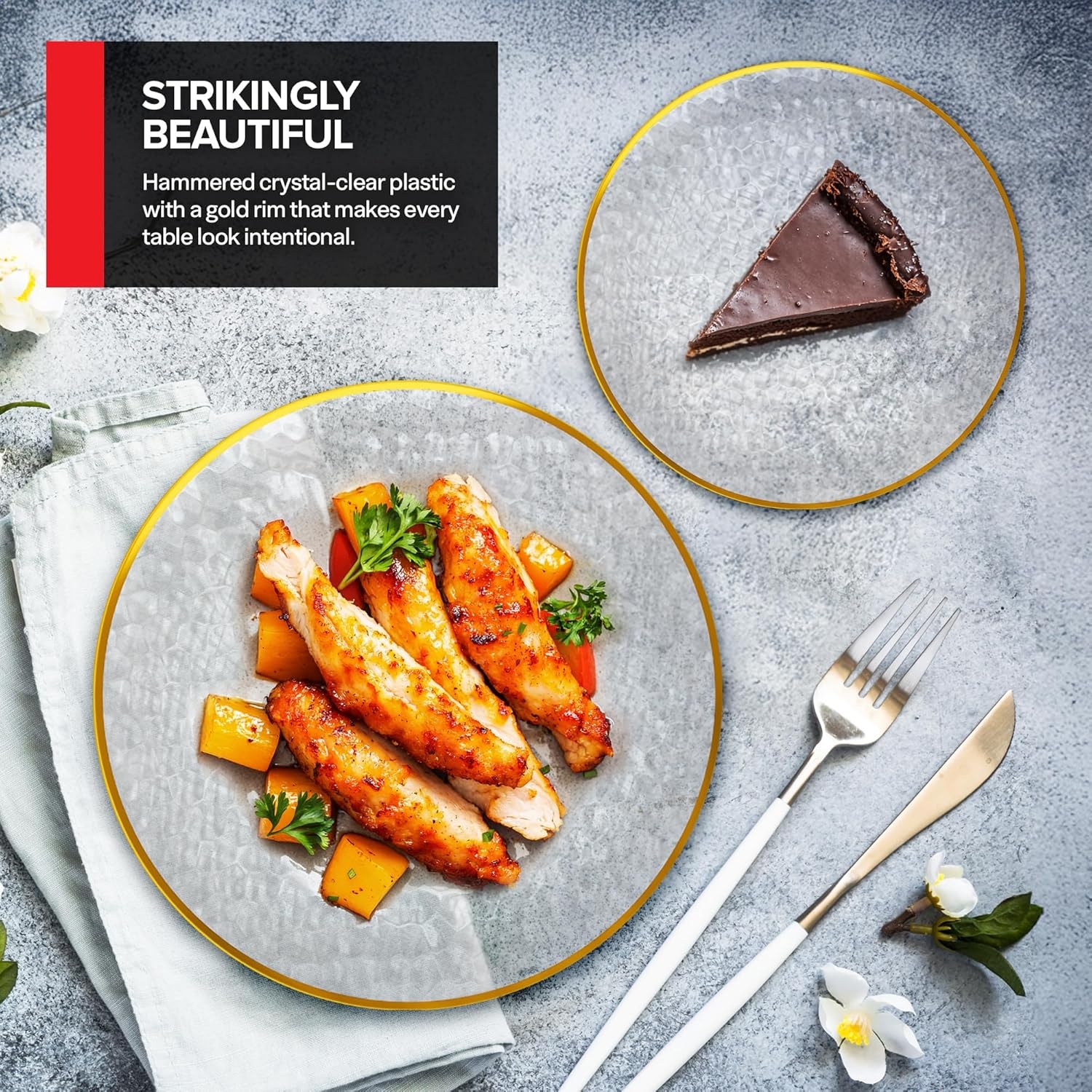image:imageStock Your Home Clear Disposable Plates with Gold Rim 100 Pack Elegant Hammered Party Plates 50 Dinner amp 50 Dessert Plates for Weddings Holidays amp Special Events100 Pack