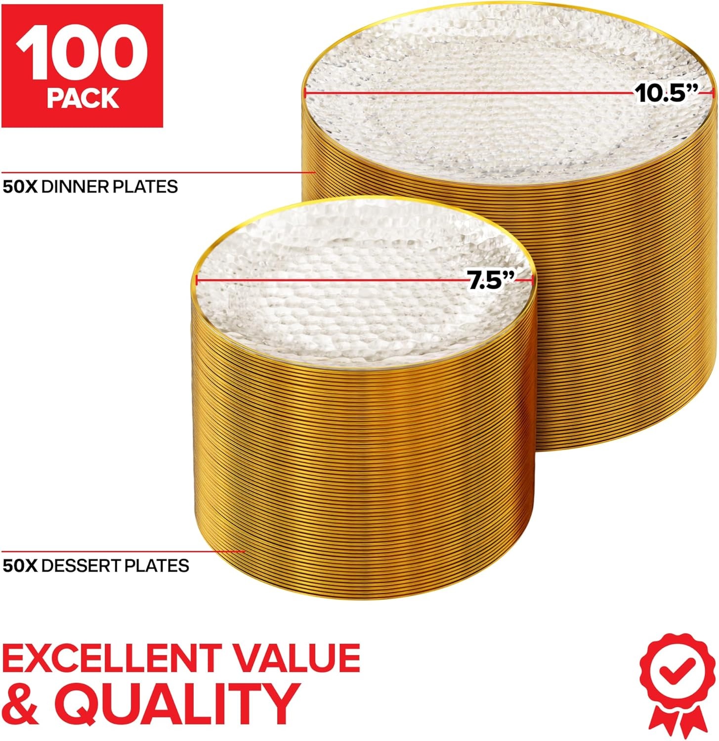 image:imageStock Your Home Clear Disposable Plates with Gold Rim 100 Pack Elegant Hammered Party Plates 50 Dinner amp 50 Dessert Plates for Weddings Holidays amp Special Events100 Pack