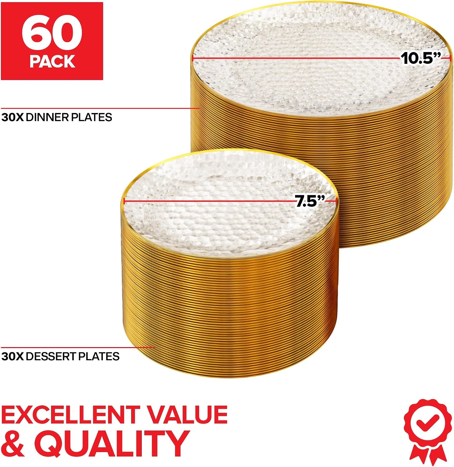 image:imageStock Your Home Clear Disposable Plates with Gold Rim 60 Pack Elegant Hammered Party Plates 30 Dinner amp 30 Dessert Plates for Weddings Holidays amp Special Events