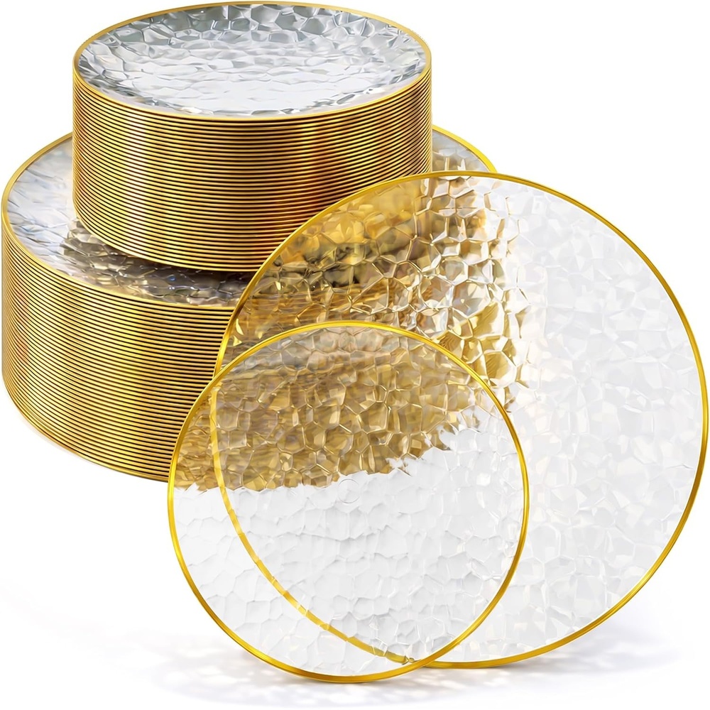 image:imageStock Your Home Clear Disposable Plates with Gold Rim 60 Pack Elegant Hammered Party Plates 30 Dinner amp 30 Dessert Plates for Weddings Holidays amp Special Events