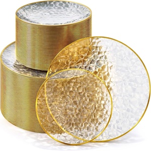 Stock Your Home Clear Disposable Plates with Gold Rim (100 Pack) Elegant Hammered Party Plates, 50 Dinner & 50 Dessert Plates for Weddings, Holidays & Special Events(100 Pack)