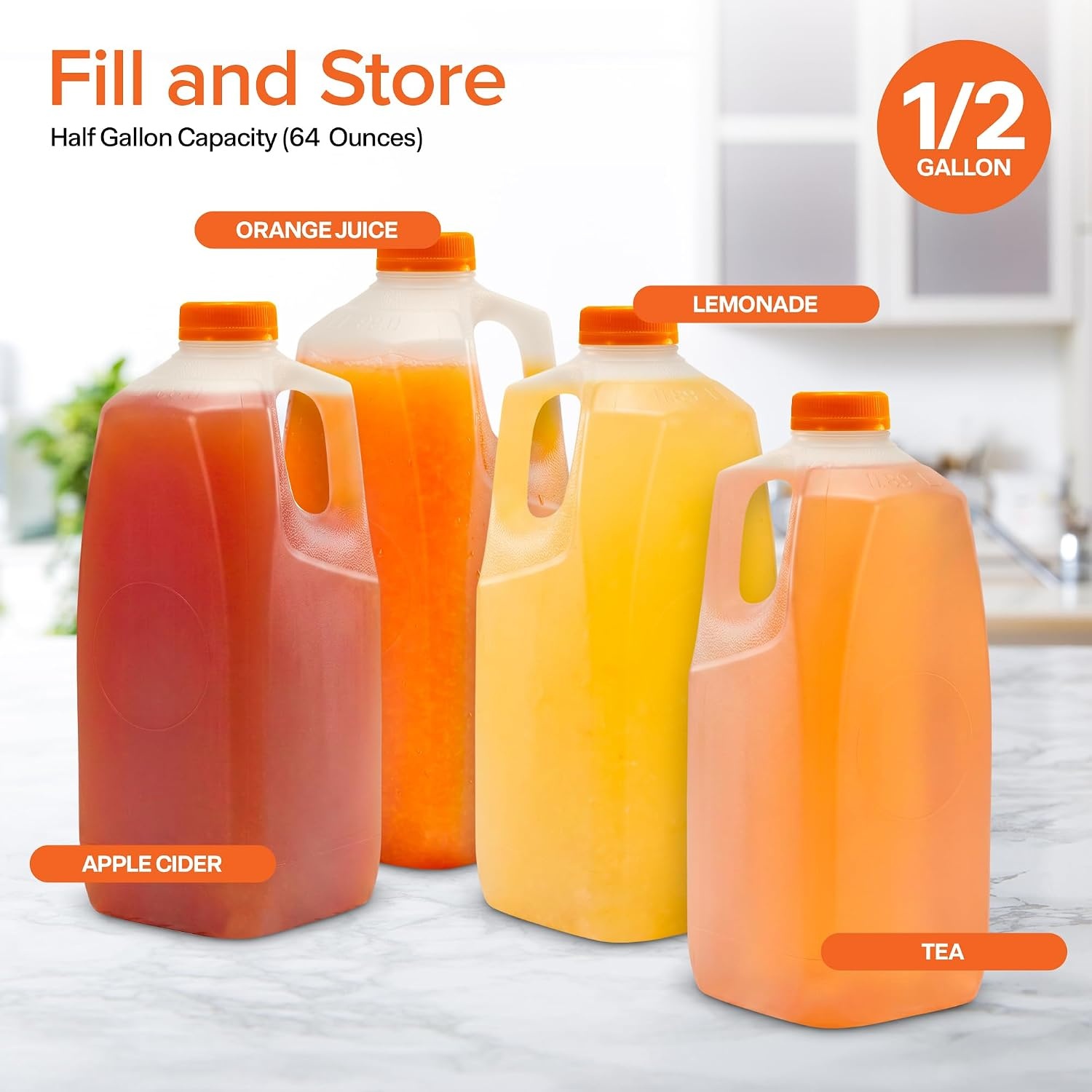 image:imageStock Your Home Half Gallon Jugs 64 oz BPAFree FoodGrade Made in USA Set of 6 HDPE Plastic Tamper Evident Caps Freezer Safe For Juice Lemonade Cider Milk Water