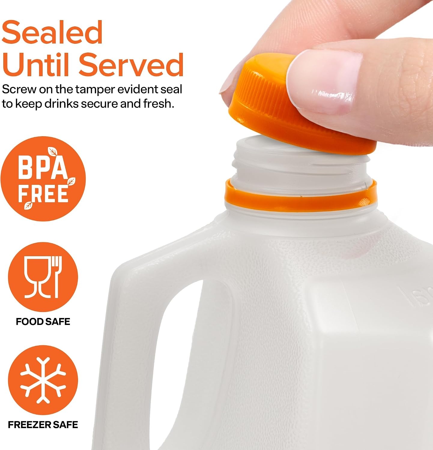 image:imageStock Your Home Half Gallon Jugs 64 oz BPAFree FoodGrade Made in USA Set of 6 HDPE Plastic Tamper Evident Caps Freezer Safe For Juice Lemonade Cider Milk Water