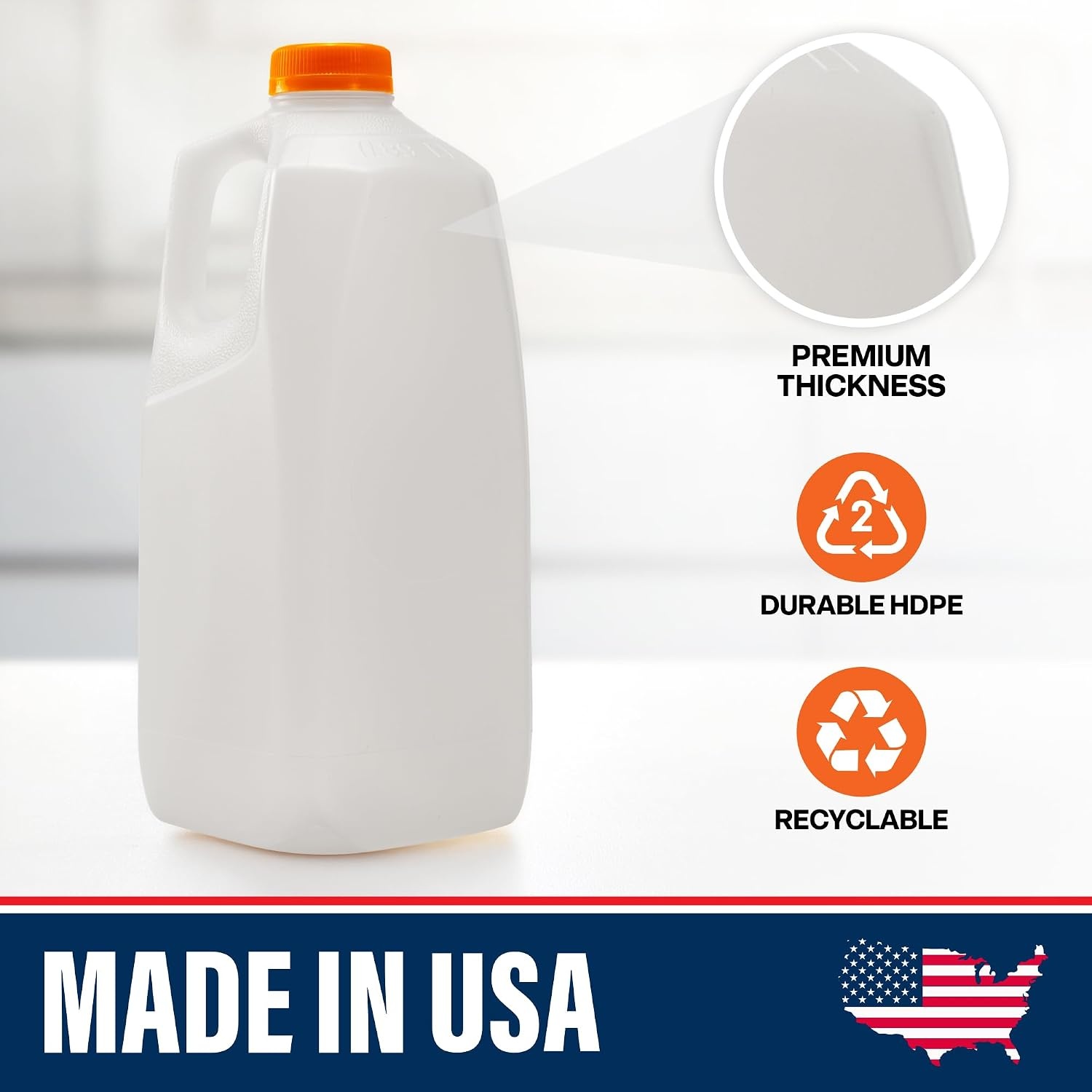 image:imageStock Your Home Half Gallon Jugs 64 oz BPAFree FoodGrade Made in USA Set of 6 HDPE Plastic Tamper Evident Caps Freezer Safe For Juice Lemonade Cider Milk Water