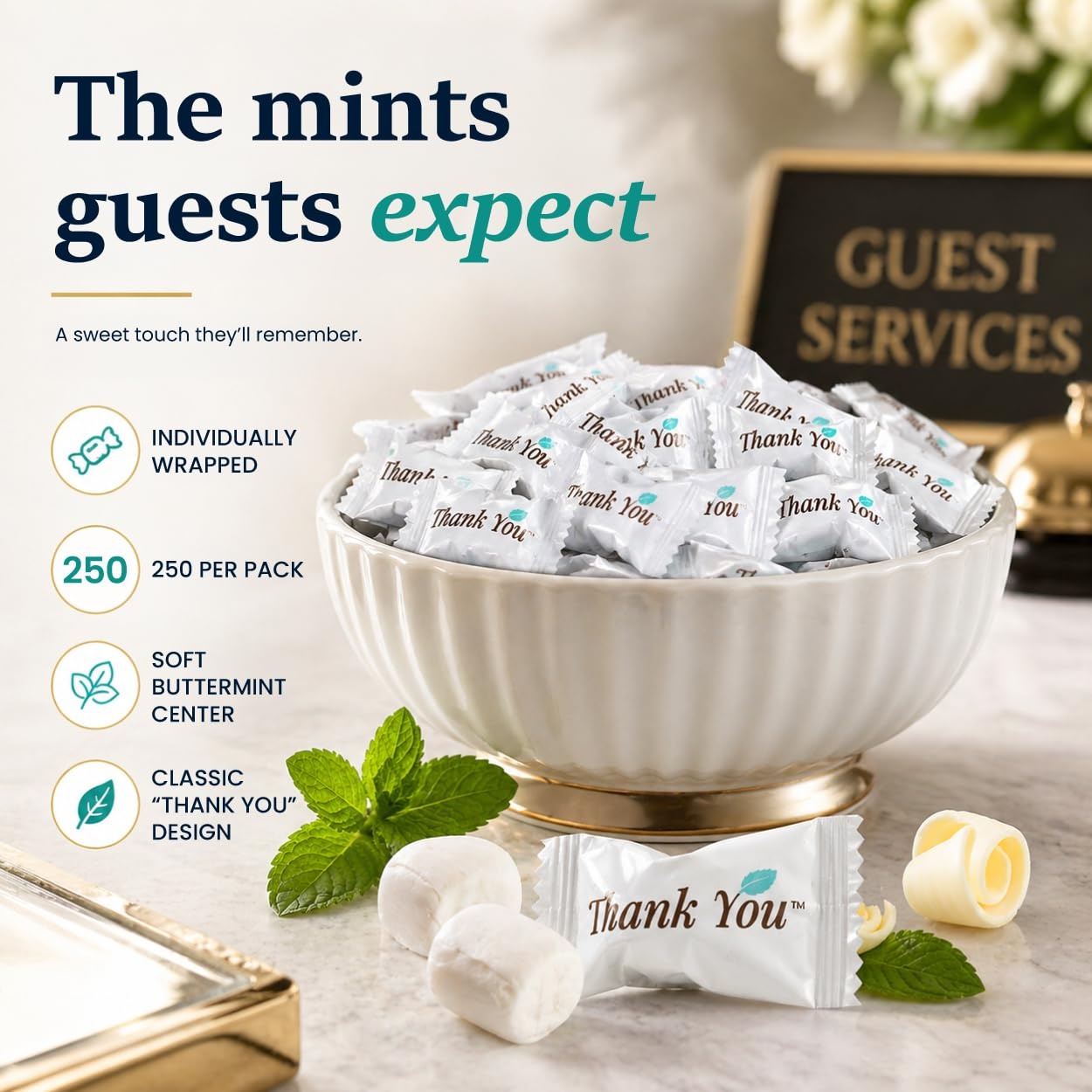image:imageStock Your Home Thank You Buttermints Approx 250 Count Individually Wrapped Butter Mints Soft Creamy Mint Candy Kosher Made in USA Perfect for Parties Weddings and Hospitality250 Count