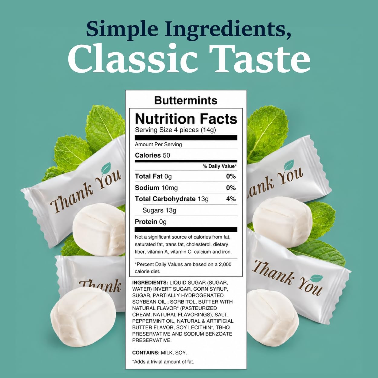 image:imageStock Your Home Thank You Buttermints Approx 250 Count Individually Wrapped Butter Mints Soft Creamy Mint Candy Kosher Made in USA Perfect for Parties Weddings and Hospitality250 Count