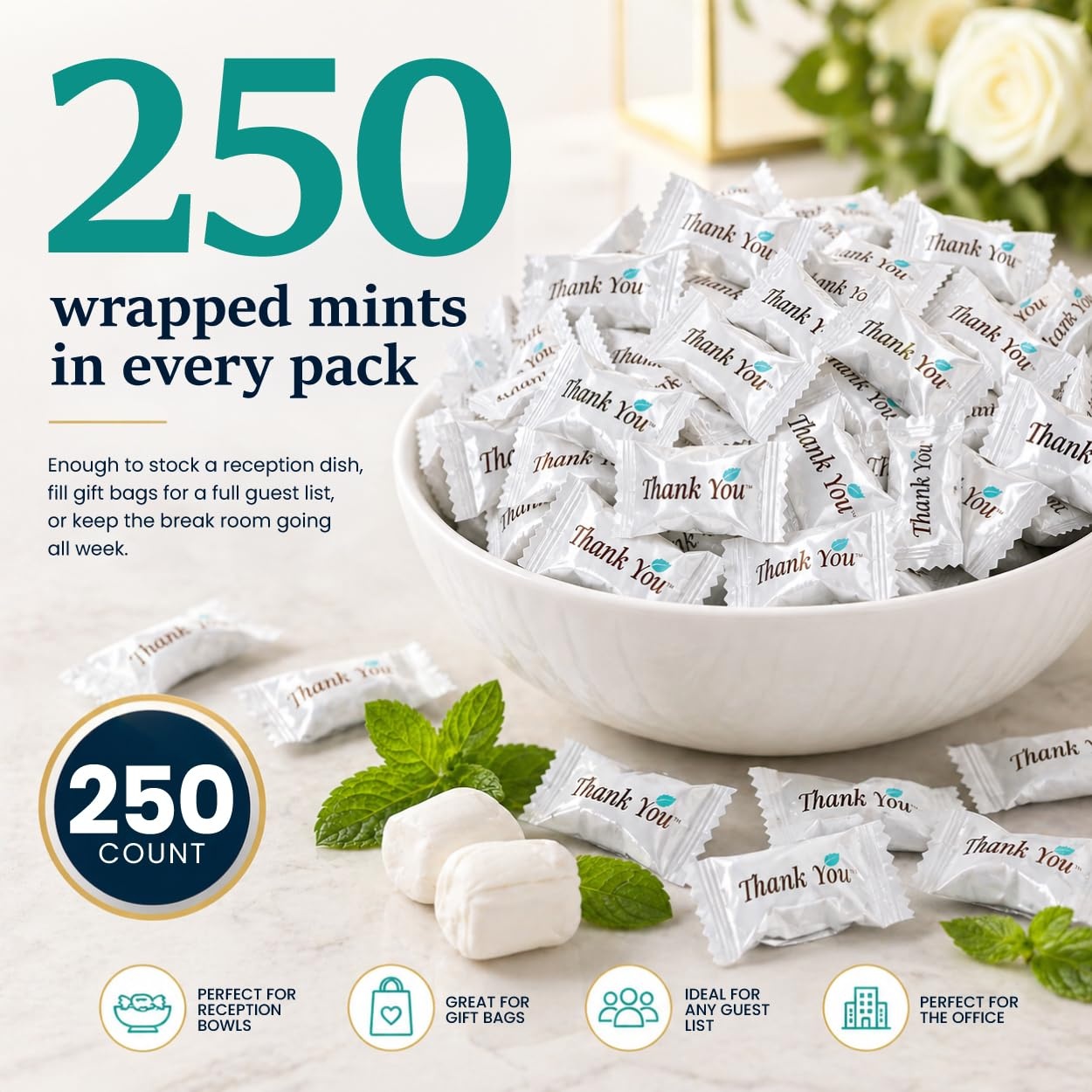 image:imageStock Your Home Thank You Buttermints Approx 250 Count Individually Wrapped Butter Mints Soft Creamy Mint Candy Kosher Made in USA Perfect for Parties Weddings and Hospitality250 Count