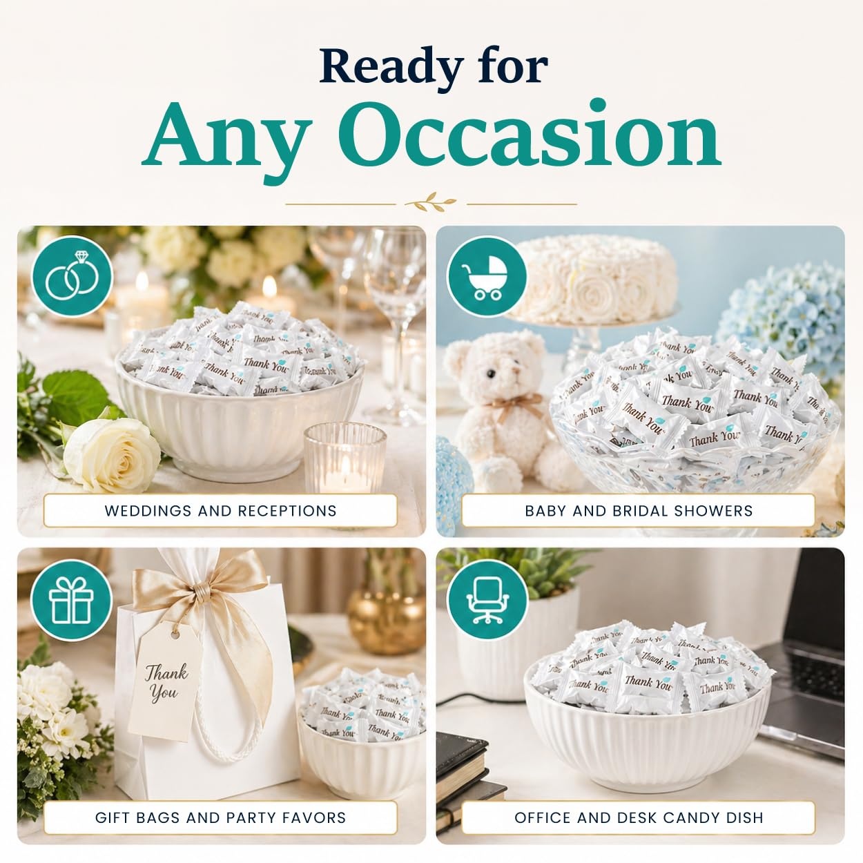 image:imageStock Your Home Thank You Buttermints Approx 250 Count Individually Wrapped Butter Mints Soft Creamy Mint Candy Kosher Made in USA Perfect for Parties Weddings and Hospitality250 Count