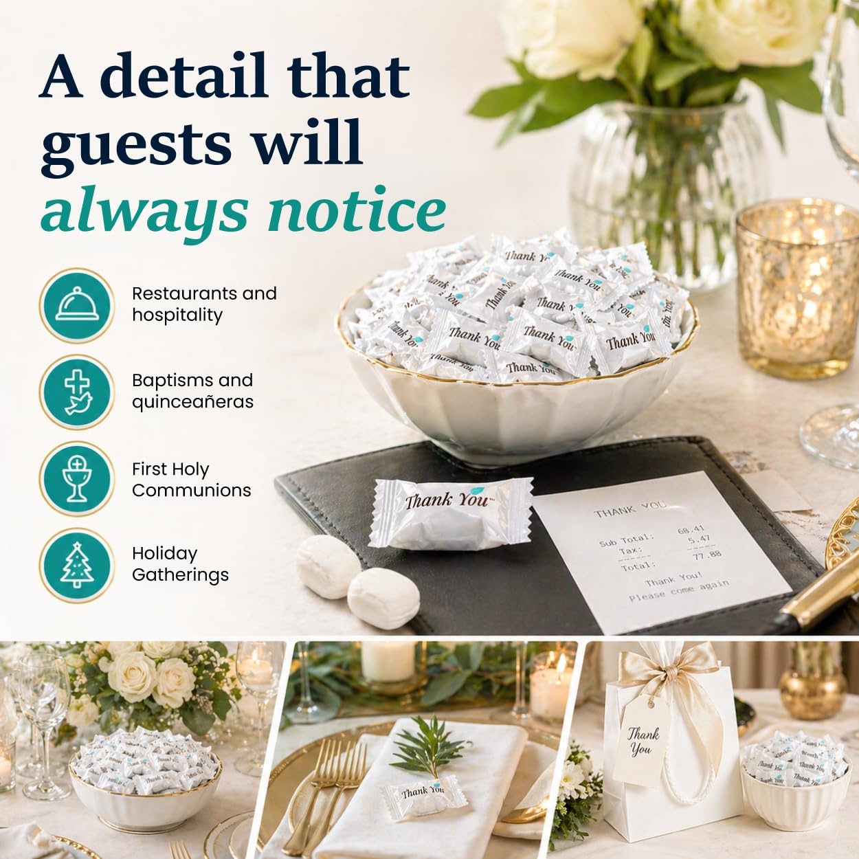 image:imageStock Your Home Thank You Buttermints Approx 250 Count Individually Wrapped Butter Mints Soft Creamy Mint Candy Kosher Made in USA Perfect for Parties Weddings and Hospitality250 Count