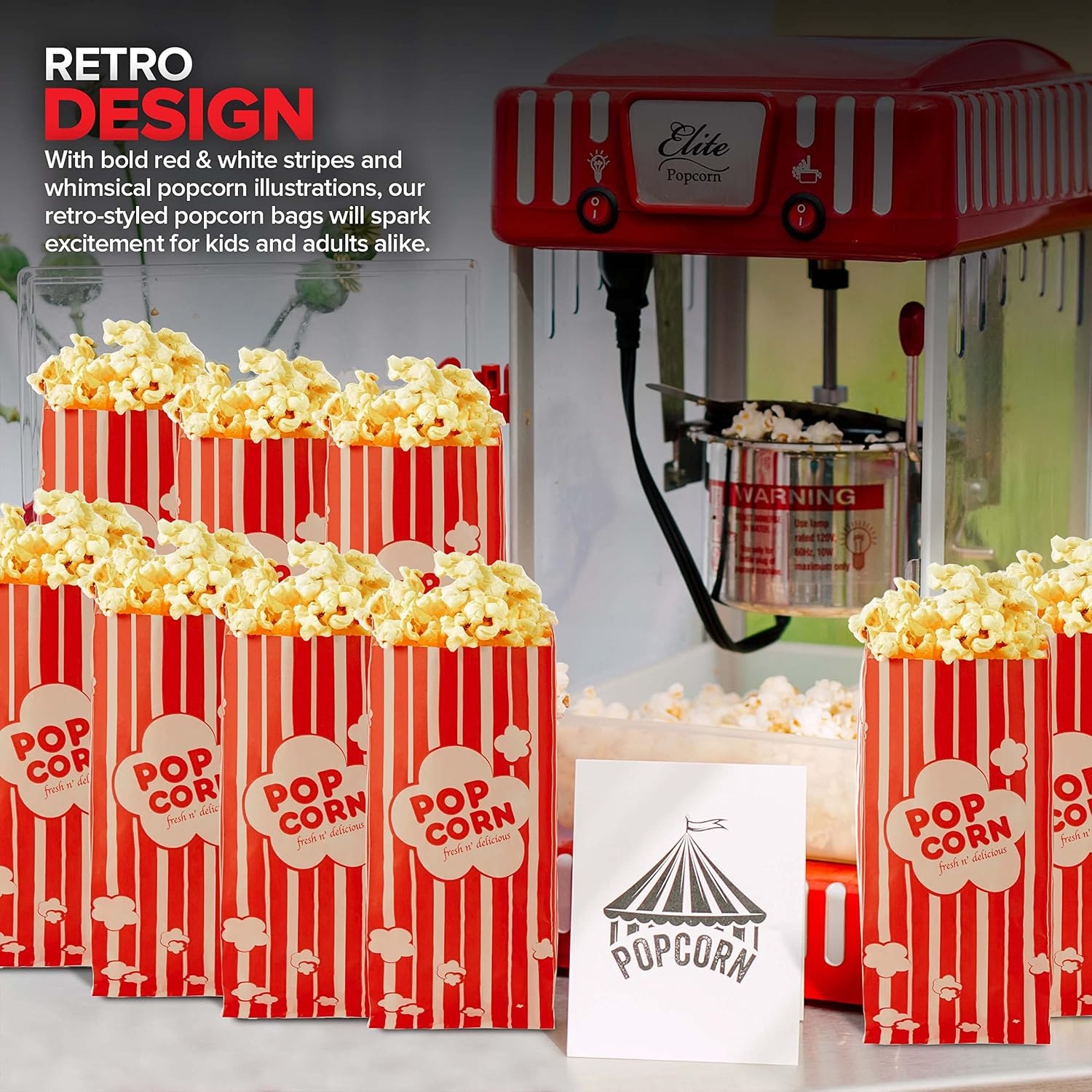 image:image1 oz Paper Popcorn Bags Bulk 100 Pack Small Kraft amp Red Popcorn Bag Disposable for Carnival Themed Party Movie Night Halloween Popcorn Machine Accessories amp Supplies Individual Servings
