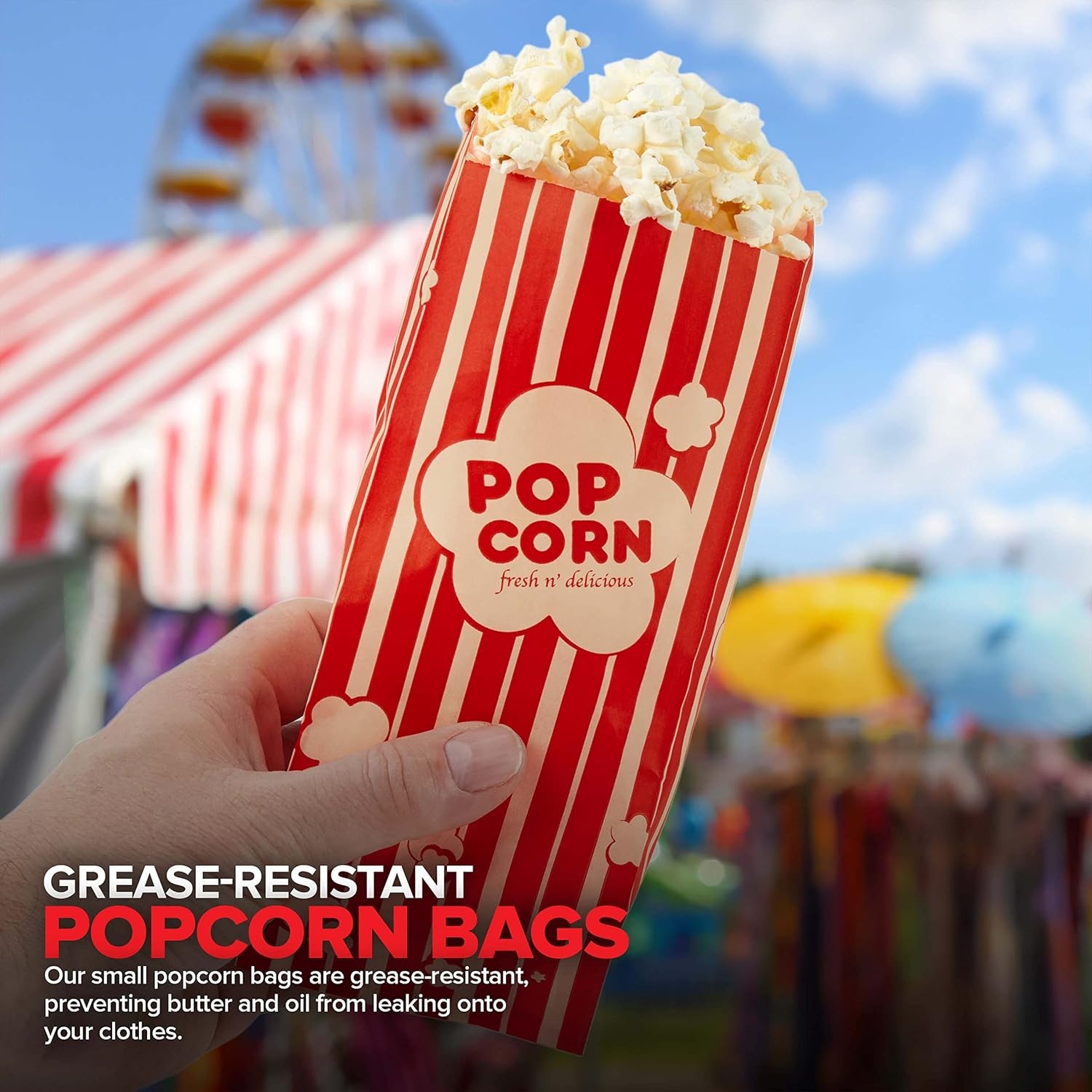 image:image1 oz Paper Popcorn Bags Bulk 100 Pack Small Kraft amp Red Popcorn Bag Disposable for Carnival Themed Party Movie Night Halloween Popcorn Machine Accessories amp Supplies Individual Servings