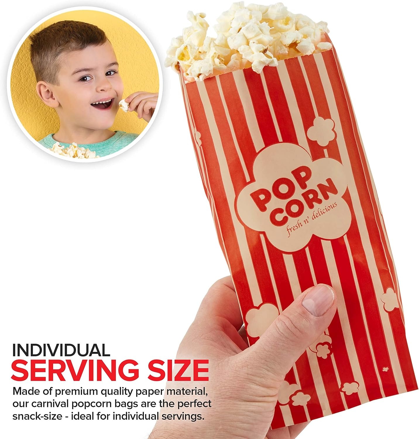 image:image1 oz Paper Popcorn Bags Bulk 100 Pack Small Kraft amp Red Popcorn Bag Disposable for Carnival Themed Party Movie Night Halloween Popcorn Machine Accessories amp Supplies Individual Servings