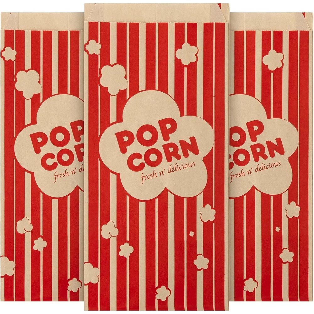 image:image1 oz Paper Popcorn Bags Bulk 100 Pack Small Kraft amp Red Popcorn Bag Disposable for Carnival Themed Party Movie Night Halloween Popcorn Machine Accessories amp Supplies Individual Servings
