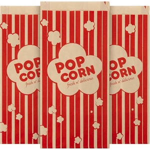1 oz Paper Popcorn Bags Bulk (100 Pack) Small Kraft & Red Pop-corn Bag Disposable for Carnival Themed Party, Movie Night, Halloween, Popcorn Machine Accessories & Supplies, Individual Servings