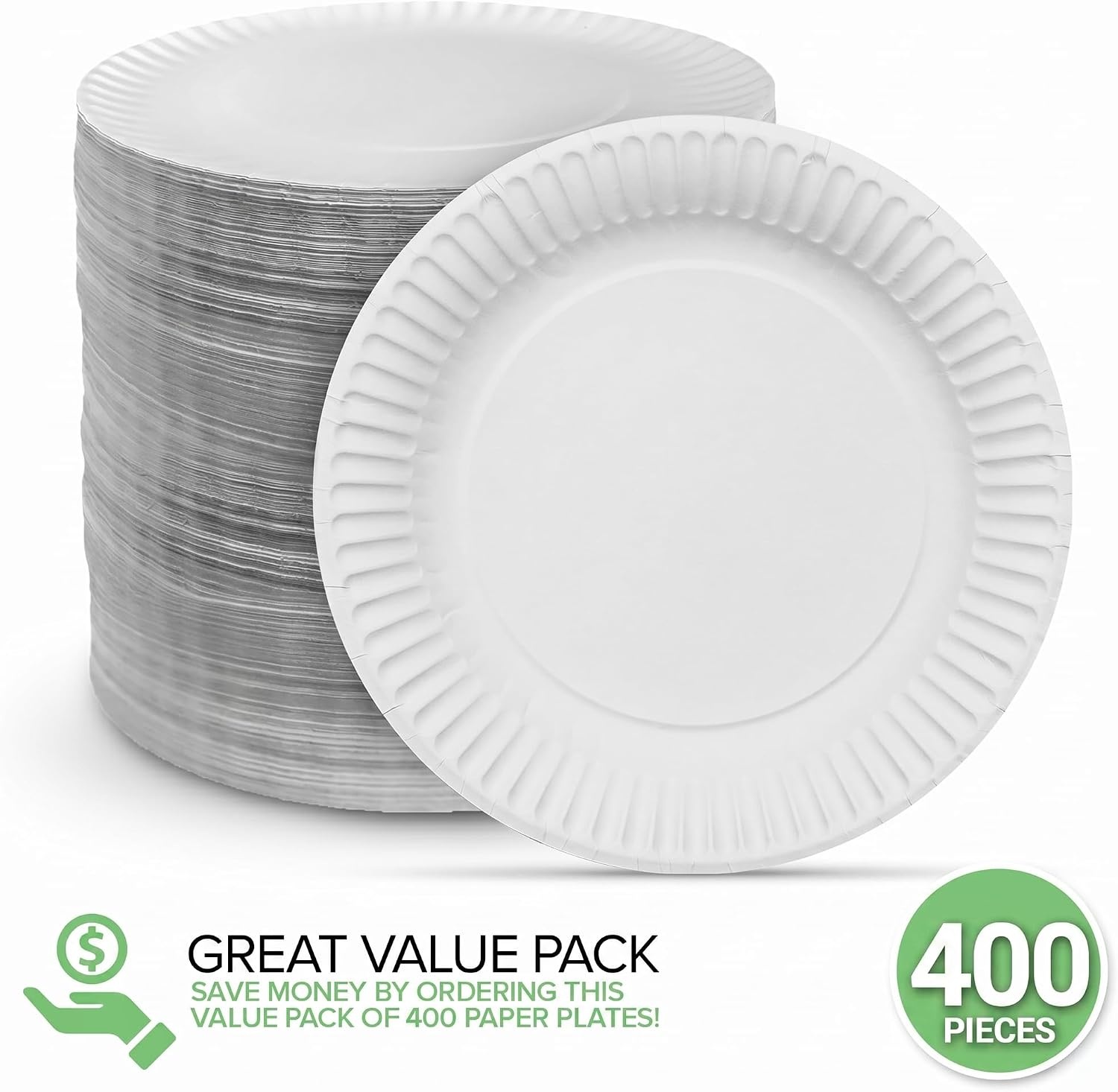 image:imageStock Your Home 9Inch Paper Plates Uncoated Everyday Disposable Plates 9 Paper Plate Bulk White 400 Count400