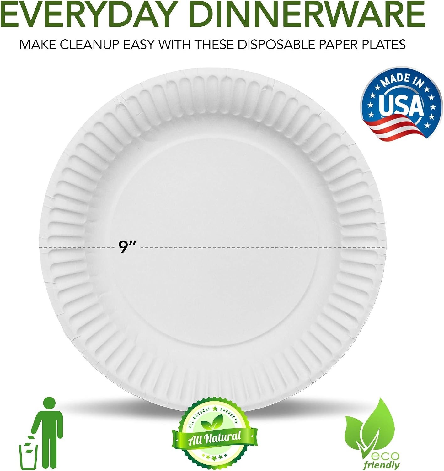 image:imageStock Your Home 9Inch Paper Plates Uncoated Everyday Disposable Plates 9 Paper Plate Bulk White 400 Count600