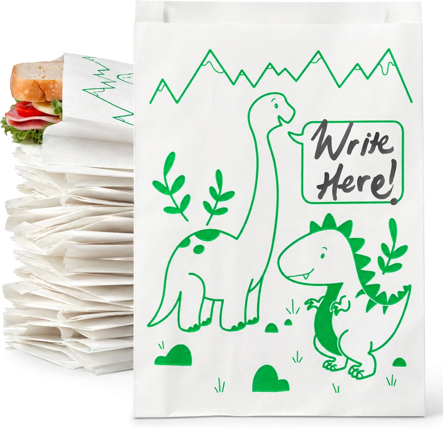 image:imageStock Your Home Paper Sandwich Bags 100 Count Paper Snack BagsDinosaur Friends