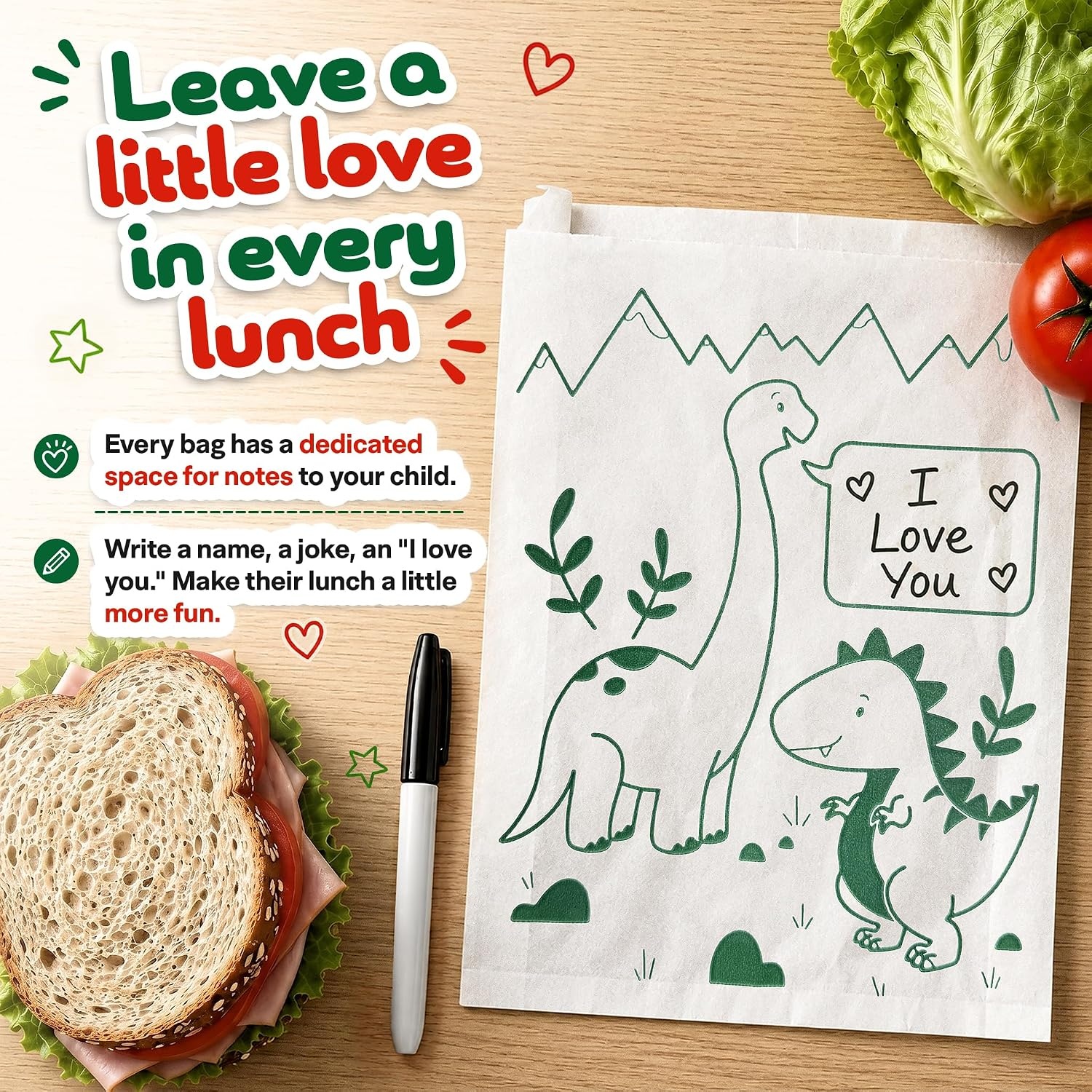 image:imageStock Your Home Paper Sandwich Bags 200 Count Paper Snack BagsDinosaur Friends