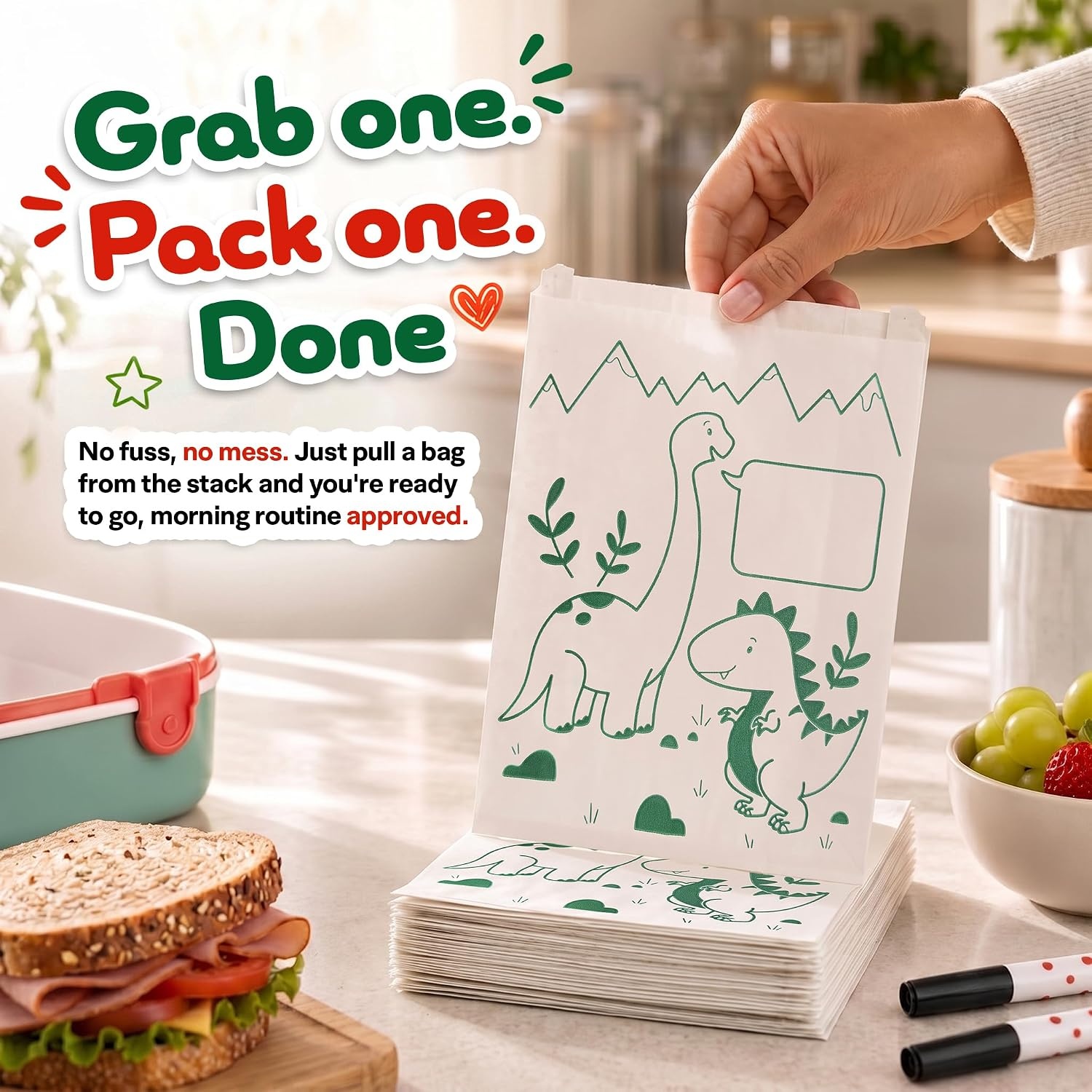 image:imageStock Your Home Paper Sandwich Bags 200 Count Paper Snack BagsDinosaur Friends