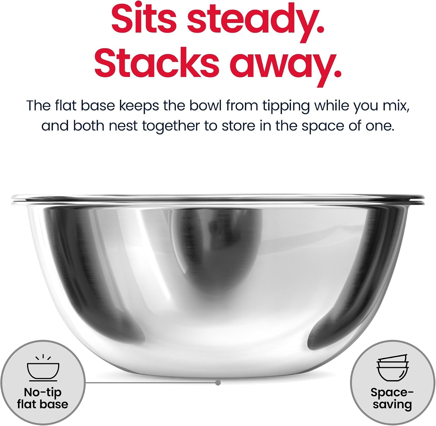 image:imageStock Your Home Large Mixing Bowl 8 Quart Stainless Steel Bowl 2 Pack