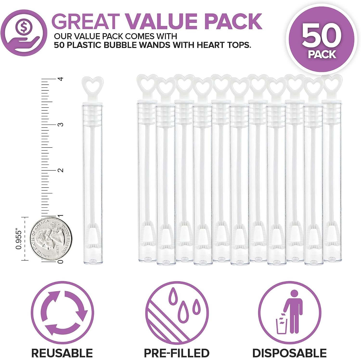 image:imageWedding Bubbles Bulk White Heart Top Wands 50 Count Individual Mini Bubble Wand Favors for Weddings Celebration Party Favor for Guests Stock Your Home