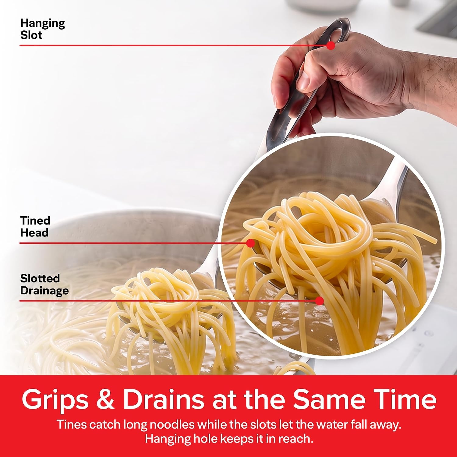 image:imageStock Your Home Pasta Fork 13 Inch Stainless Steel Pasta Spoon Slotted