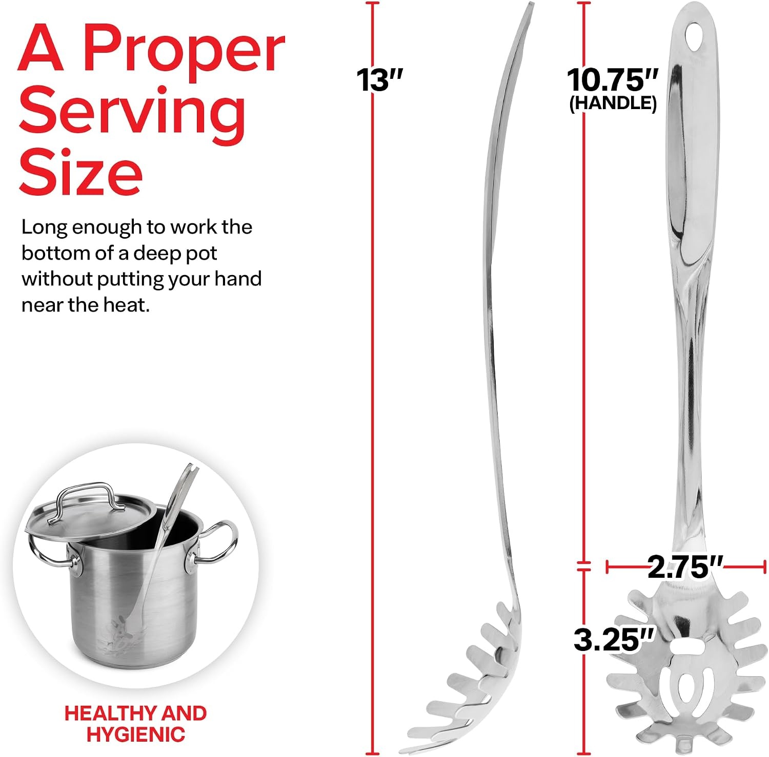 image:imageStock Your Home Pasta Fork 13 Inch Stainless Steel Pasta Spoon Slotted